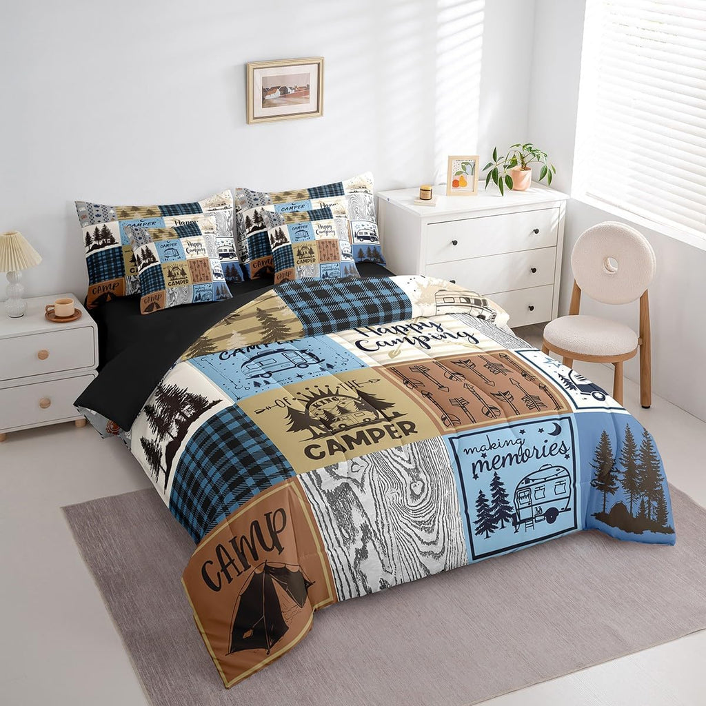 Erosebridal Happy Camping Bedding Set Queen Rv Camper Comforter Set