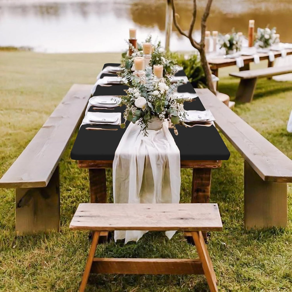 Showgeous 8 Pack Stretch Fabric Table Top Cap Cover, Black, 30" W x 96" L