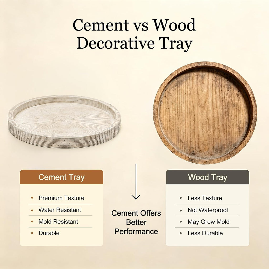 Vanselia Decorative Table Tray Round Trays Home Decor Cement (11.8" Rustic)