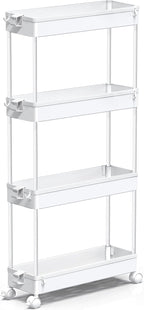 SPACEKEEPER Slim Rolling Storage Cart, 4 Tier Bathroom Cart Organizer,White