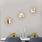 3 Pack Metal Mirrors for Wall Sunburst Wall Mirror Gold Crystal Home Accent