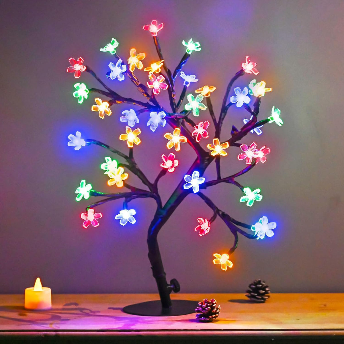 Cherry Blossom Tree Light,17inch 40LED Lighted Tabletop Artificial Flower Bonsai Tree Lamp USB Powered Gifts for Home Decor Room Office Party Wedding Christmas Decorations(Warm White)
