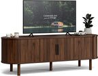 ZttRiee TV Stand with Sliding Doors for TVs up to 60", Mid-Century, Walnut
