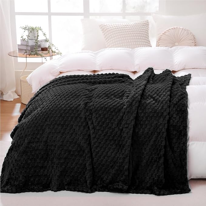 Puncuntex Black Throw Blanket 90"×90" inches Fuzzy 3D Jacquard Decorative by Puncuntex