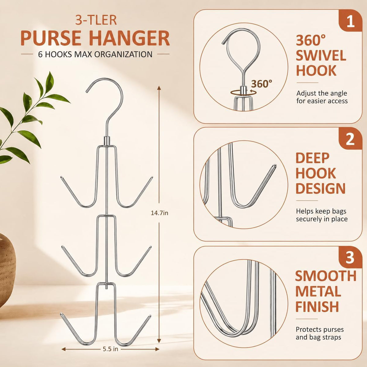 ZEDODIER 2 Pack Purse Hanger, Purse Organizer for Closet, Holds 12 Bags