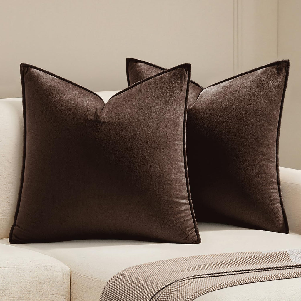 MIULEE Decorative Dark Coffee Velvet Throw Pillow Covers for Couch 20x20 in