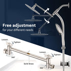 Rainfall 8 Inch Round Shower Head with High Pressure Handheld Spray Combo, Drill-Free Slide Bar with Adjustable Shower Extension Arm, 3-Way Diverter for Easy Reach, 5Ft Hose- Brushed Nickel