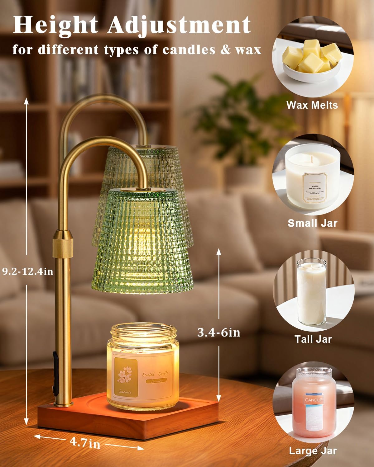 Green Candle Warmer Lamp with Timer, House Warming Gifts New Home Decor
