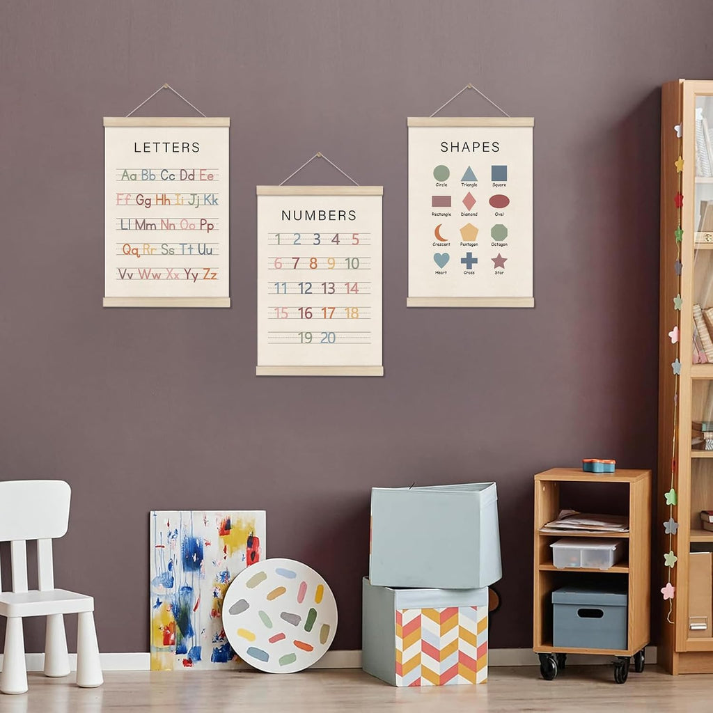 DOI-LANEE Set for 3 Numbers Alphabet Shapes Posters Hanger Frame for Kids