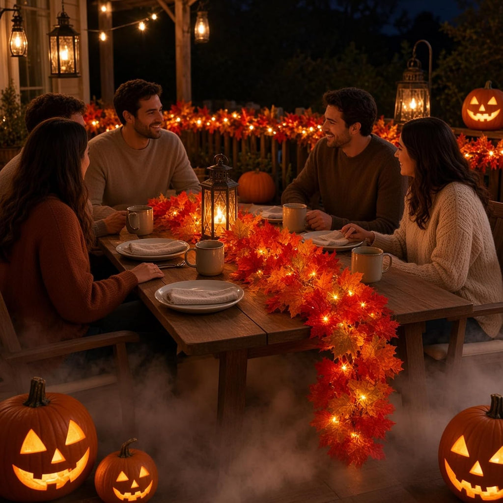 Fall Decorations for Home 9FT Fall Garland with Lights Plug in UL Listed 50 Orange Incandescent Bulbs, Connectable Fall Lights for Indoor Outdoor Halloween Harvest Thanksgivings Holiday Decorations
