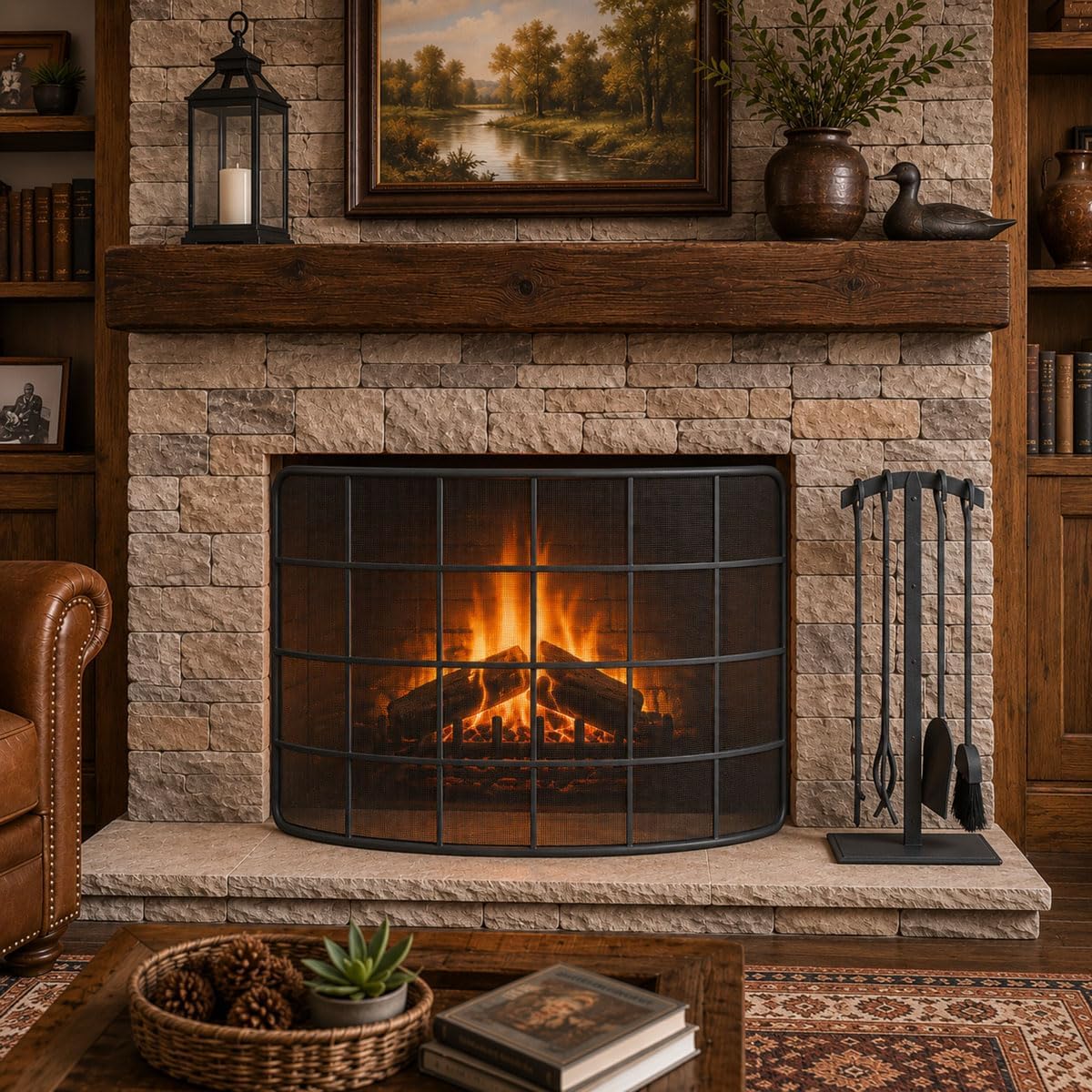 Pilgrim Home and Hearth 18089 Shadow Iron Fireplace Tool Set, Natural Iron