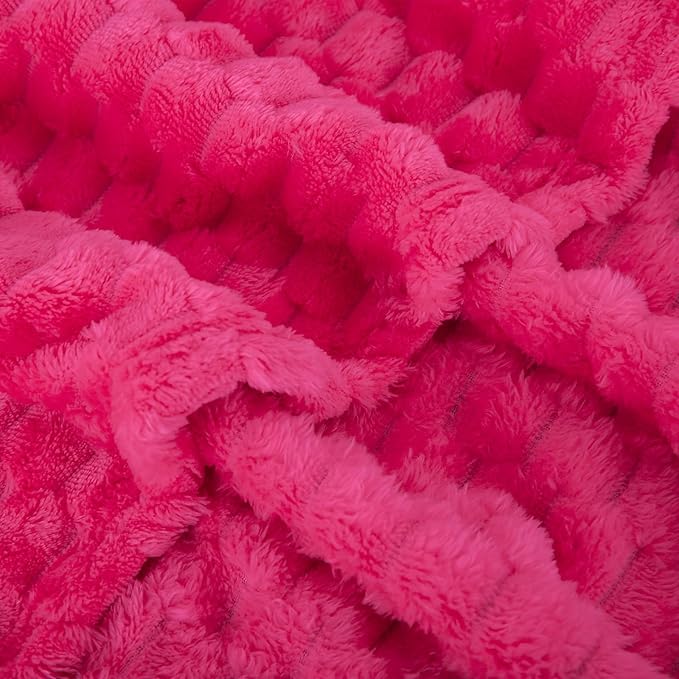 Puncuntex Hot Pink Throw Blanket 90"×90" inches Fuzzy 3D Jacquard Decorative - Image 6