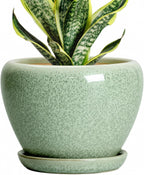 Ceramic Plant Pots 6 Inch, Ceramic Planter with Drainage, Green