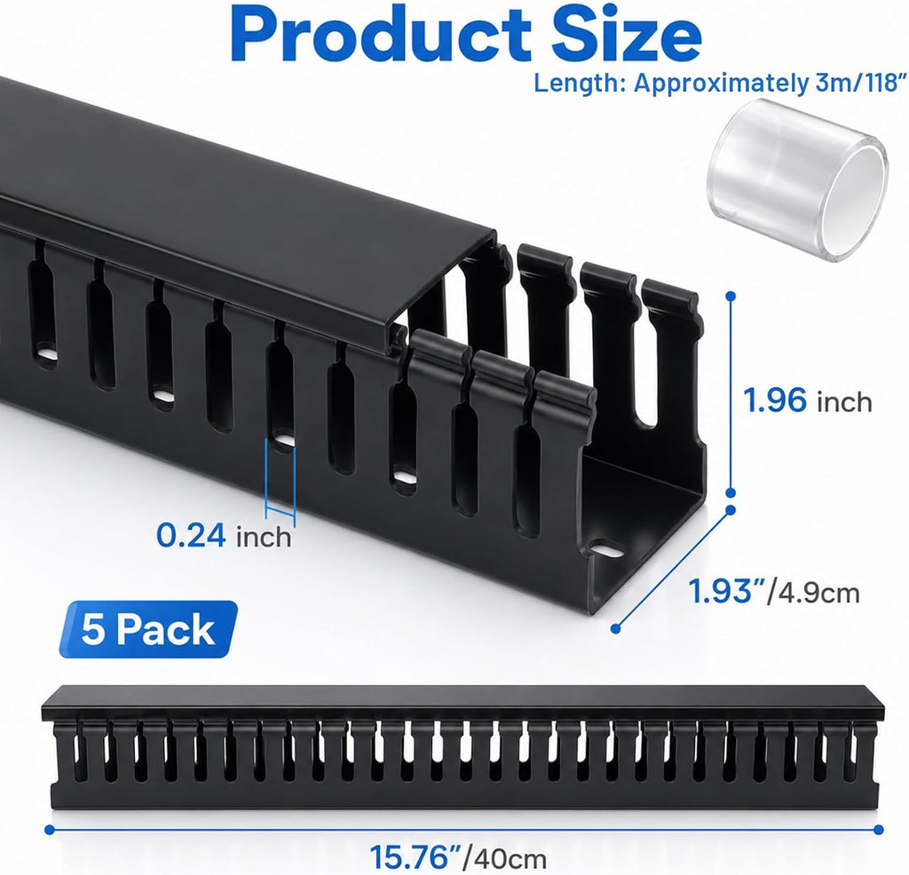 5 Pack 15.7" No-Drill Cable Raceway PVC Cord Cover Set, 1.96" H x 1.93" W