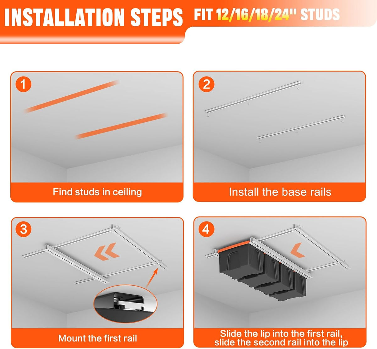 TORACK Garage Ceiling Bin Storage Rack, Overhead Tote Storage Rail System