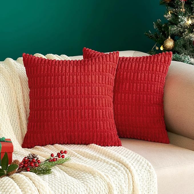 MIULEE Pack of 2 Red Corduroy Decorative Pillow Covers 12x12 Inch Soft Boho - Image 7