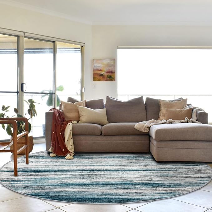 KOZYFLY Round Washable Rugs 6Ft Modern Abstract Ombre Rug - Image 7