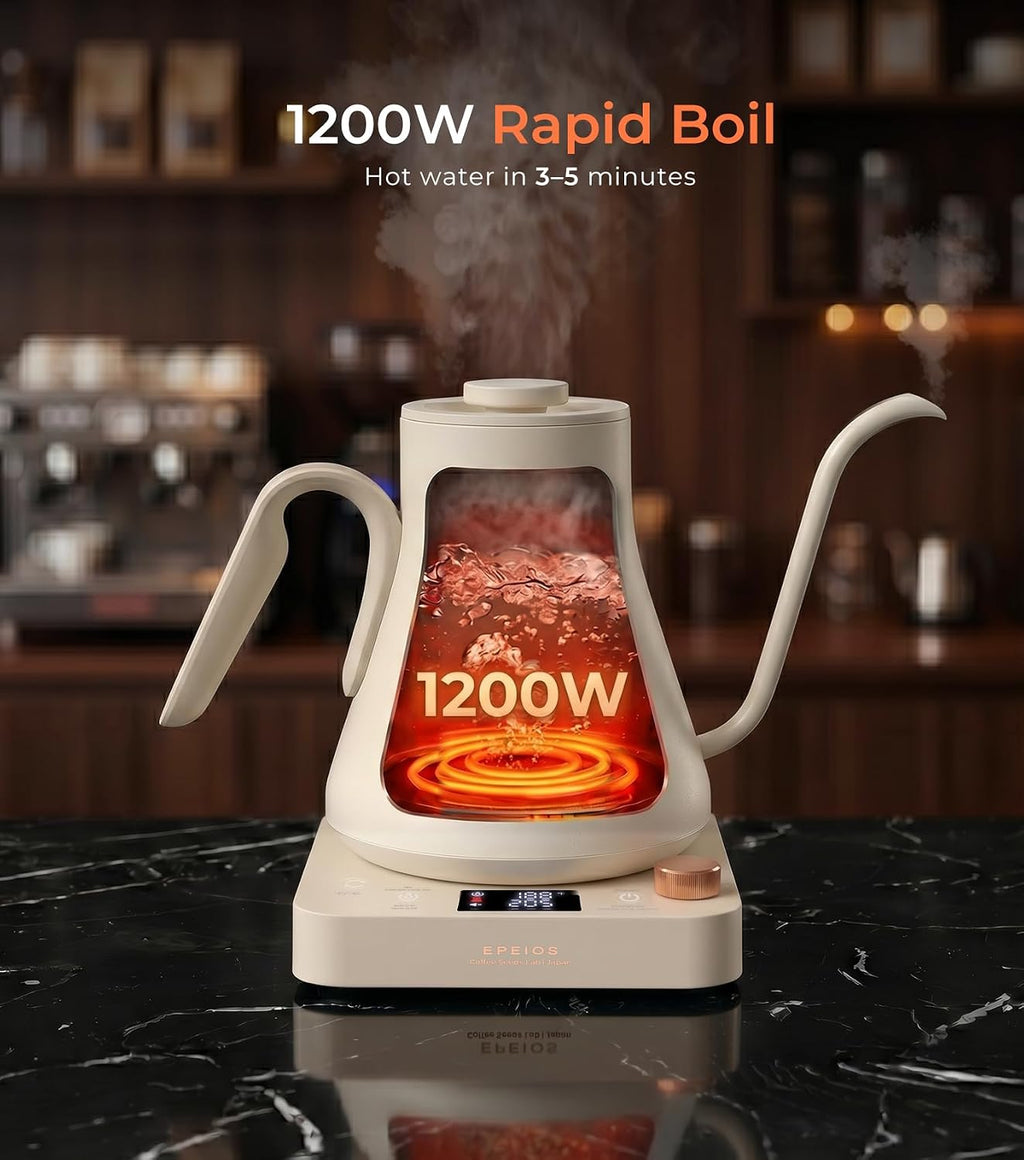 Epeios Gooseneck Electric Kettle With Temp Control,1200W,0.9L,Cream White