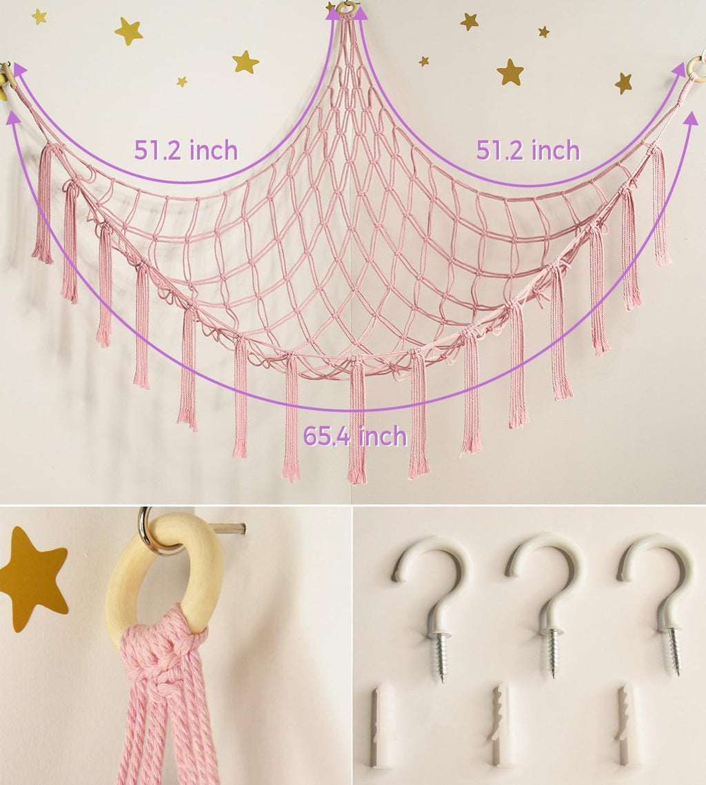 mirolam Stuffed Animal Storage Hammock Net - Toy Hammock Net for Stuffed Animals Corner - Hanging Stuff Animal Organizer Holder Large Pink Baby Nursery Room Decor
