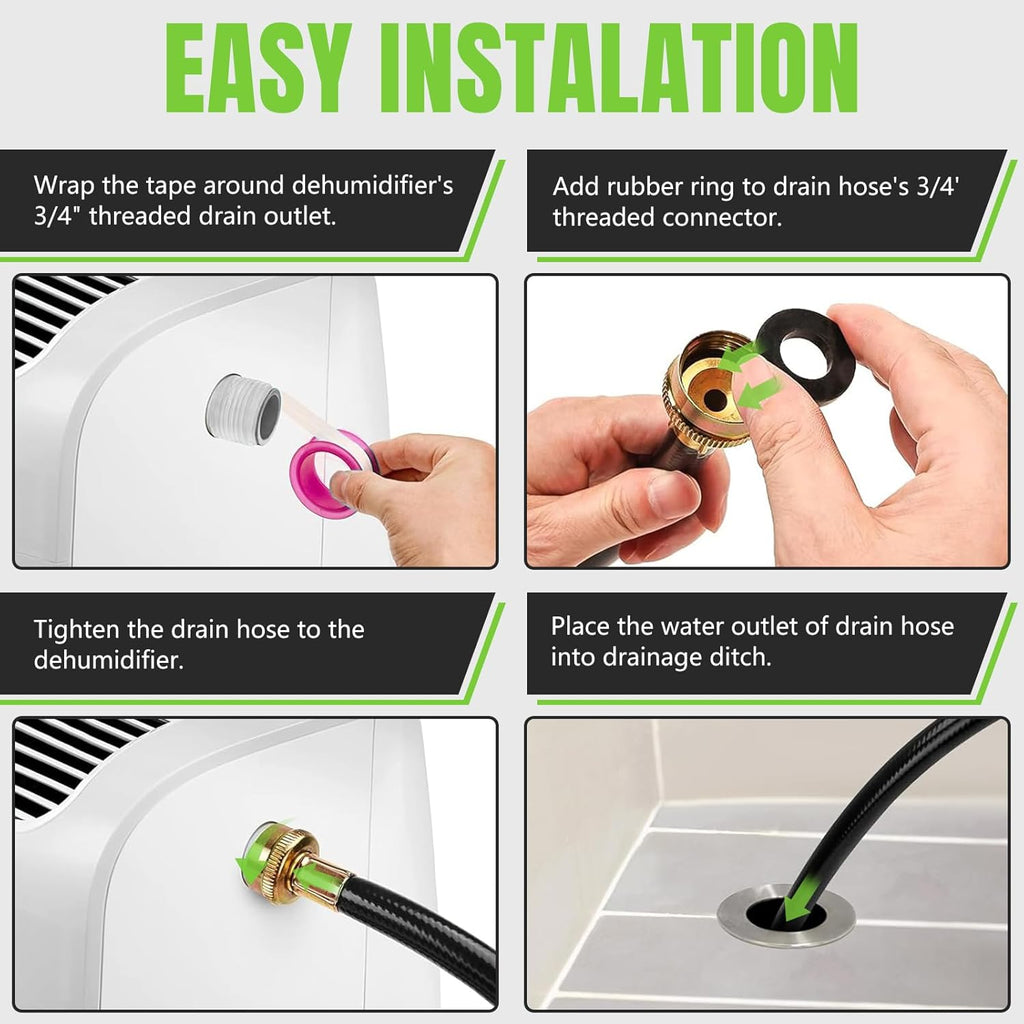 8FT Leakproof Dehumidifier Drain Hose with 3/4" FHT Rustproof Connector