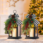 Lanterns Decorative Indoor, 2 Pack Black Decorative Flameless Candle Lanterns with Timer, Vintage 14" Waterproof Hanging Outdoor Lanterns, Battery Operated for Porch, Patio, Wedding Decor