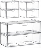 caktraie 6-Pack Acrylic Stackable Storage Drawers for Vanity, Desk, Bath