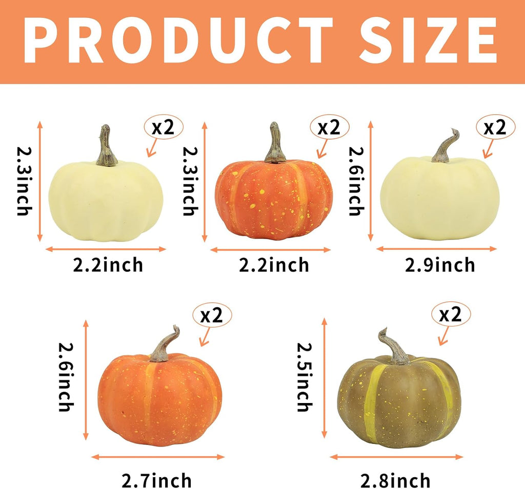 10Pcs Fake Pumpkins Fall Thanksgiving Decorations,Assorted Colors Plastic Pumpkins Home Decor, Artificial Mini Pumpkin for Decorating Autumn Harvest Outdoor Indoor Decor Centerpiece Table Decorations