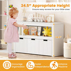 HONEY JOY Kids Toy Storage Organizer, Children Daycare Shelf, 3 Wooden Toy Box w/Wheels, Toddler Classroom Display Cabinet for Playroom, Nursery, Kindergarten (White)