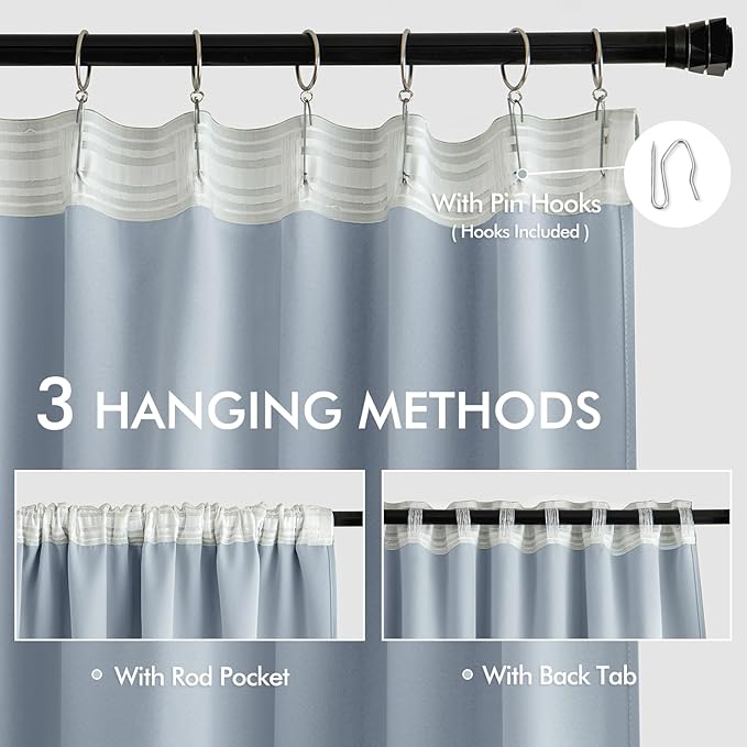 MIULEE Light Blue Back Tab Blackout Curtain 96 Inch Long 2 Panels Set - Image 3