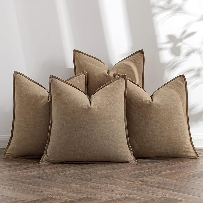 MIULEE Khaki Linen Pillow Covers Pack of 4 Decorative Natural Solid Throw by MIULEE
