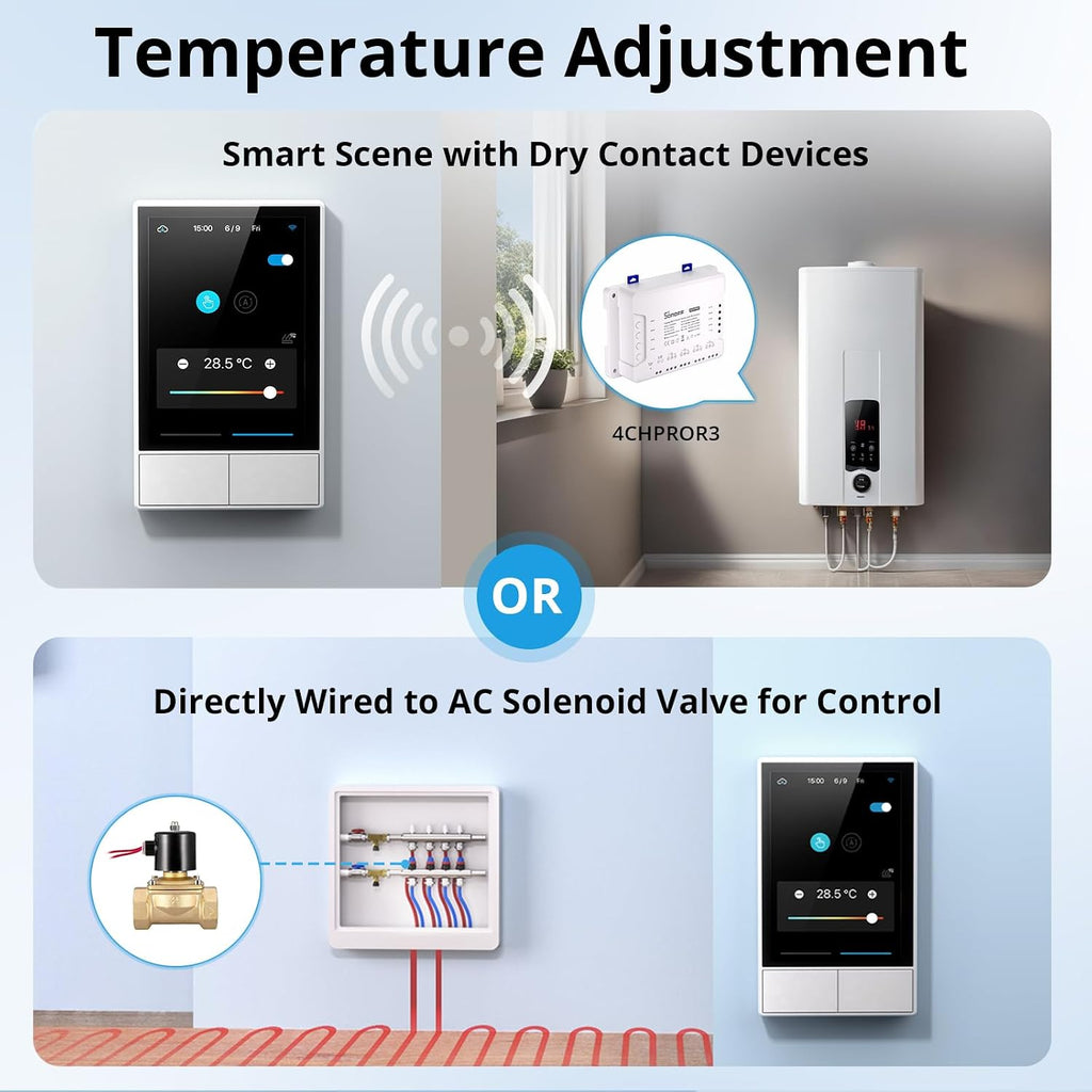 SONOFF Smart Switch, 2-Switch Panel Home Control, WiFi Smart Scene Wall Switch with Touchscreen, Smart Temperature Function, Lights Control, Compatible with Alexa and Google Home (1, White)