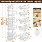 9 Tier Narrow Over The Door Pantry Organizer, 2 in 1 Wall Mount or Hanging Spice Rack with Adjustable Deep Basket, Heavy-Duty Seasoning Organizer and Storage for Kitchen Closet Bathroom (White)