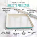 GreenLife 13" x 9" Quarter Sheet Baking Pans, 2 Piece Bakeware Set, PFAS-Free Ceramic Nonstick Rectangular Cookie Trays, Oven Safe to 450°F, Even Heating, Easy Clean Ovenware, Turquoise