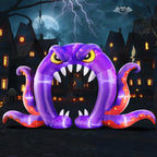 DomKom Halloween Inflatable Blow Up Decorations, 16FT Long 8FT Tall Purple Monster Octopus Archway, Built-in LEDs for Holiday Party, Garden, Lawn, Yard, Patio Décor