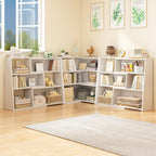 IOTXY Wooden Extendable Shelf Bookcase, 3-Tier Low Bookshelf, Walnut, L