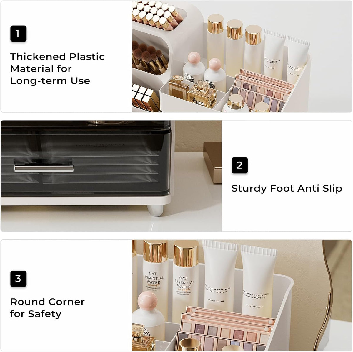 UFORU Makeup Organizer Countertop with Brush Holder for Vanity Bathroom