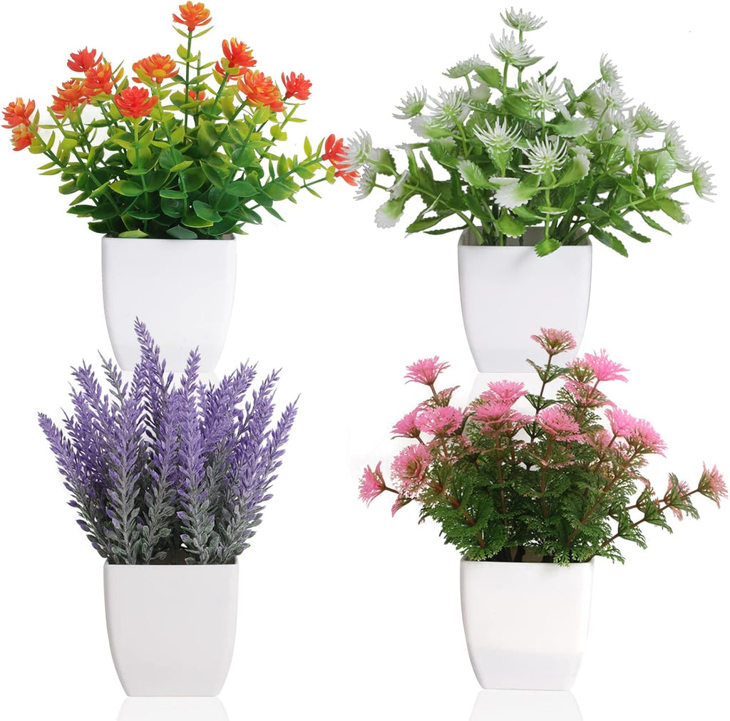 Yoratee 6 Pack Small Fake Plants Mini Artificial Faux Flowers with Pot Mini Potted Plants for House Office Desk Tabletop Decoration