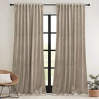 RYB HOME Camel Beige Velvet Curtains 84 inch, Room Darkening Window Curtains - Image 2