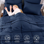 CozyLux Full Size Comforter Sets, 7-Piece Bed in a Bag, Navy Blue