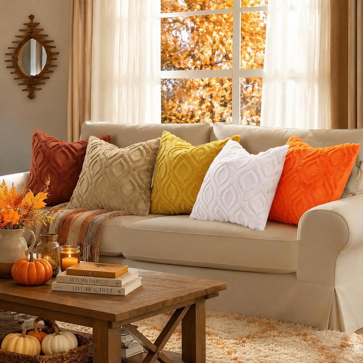 decorUhome Faux Fur Plush Soft Rust Throw Pillow Covers 12x20 Set of 2