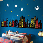 decalmile Colorful City Skyline Building Silhouette Wall Decals Stickers
