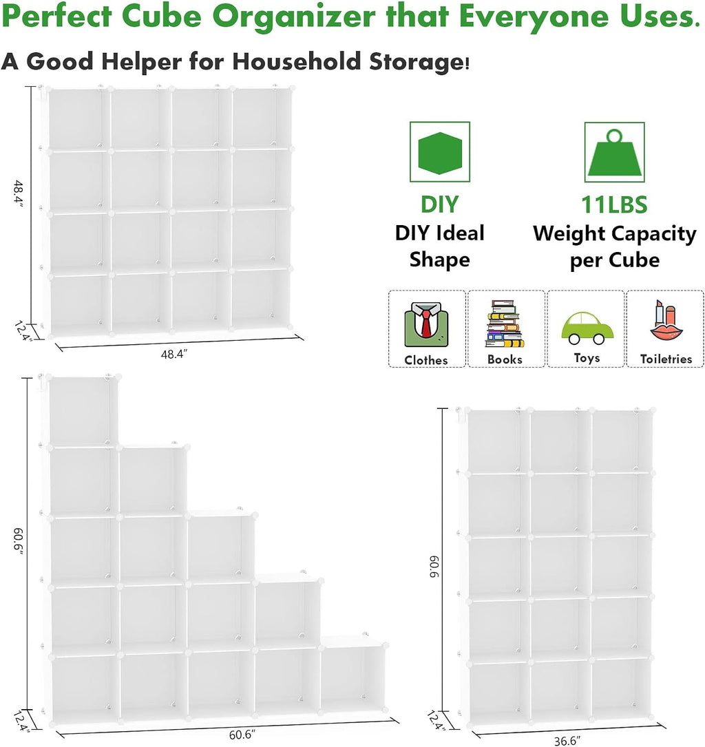 C&AHOME 16 Cube Storage Organizer Cube Shelves Units Storage Cubes, Milky