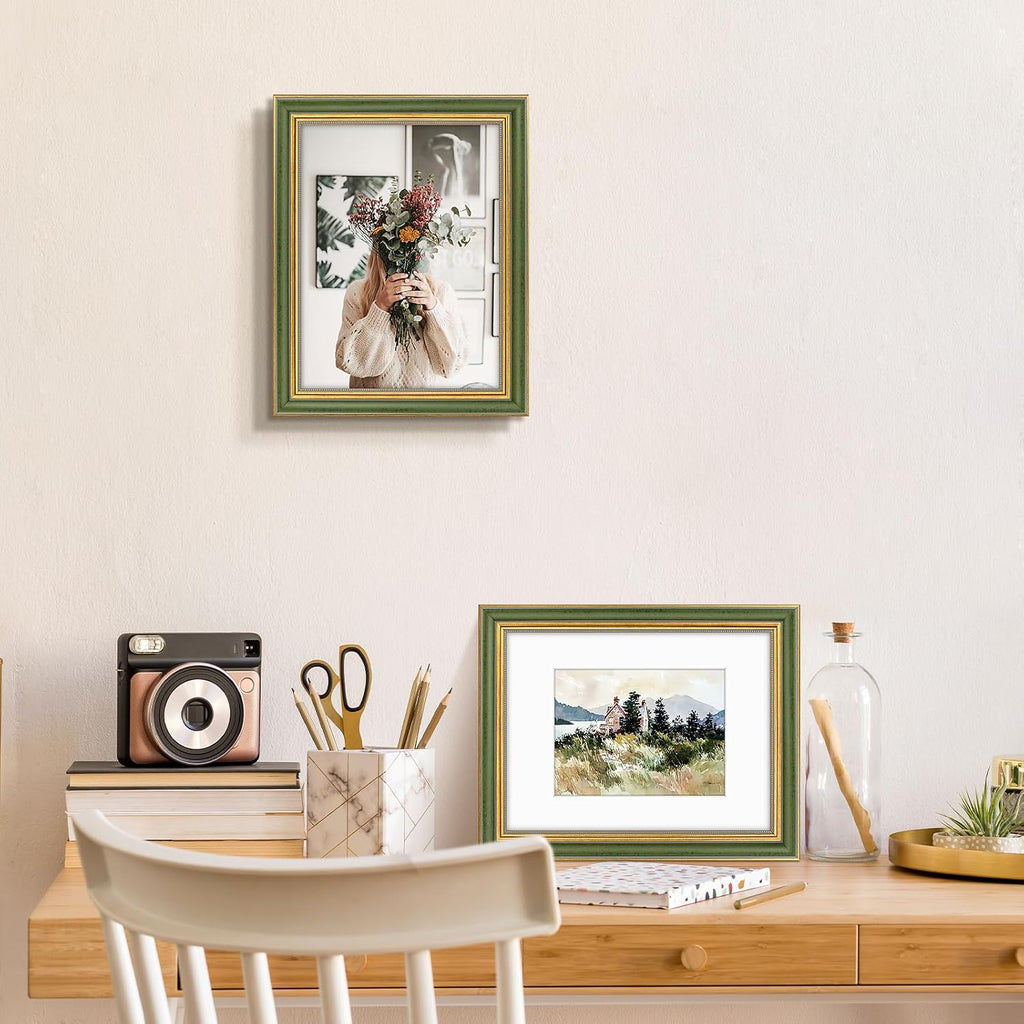 Golden State Art,9x12 Ornate Picture Frame Holds 6x8 Photo,Green Gold