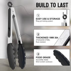 HOTEC Stainless Steel Kitchen Tongs with Silicone Tips, Set of 2-9" and 12"