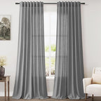Dark Grey Linen Curtains 100 Inches Long by Nanspring