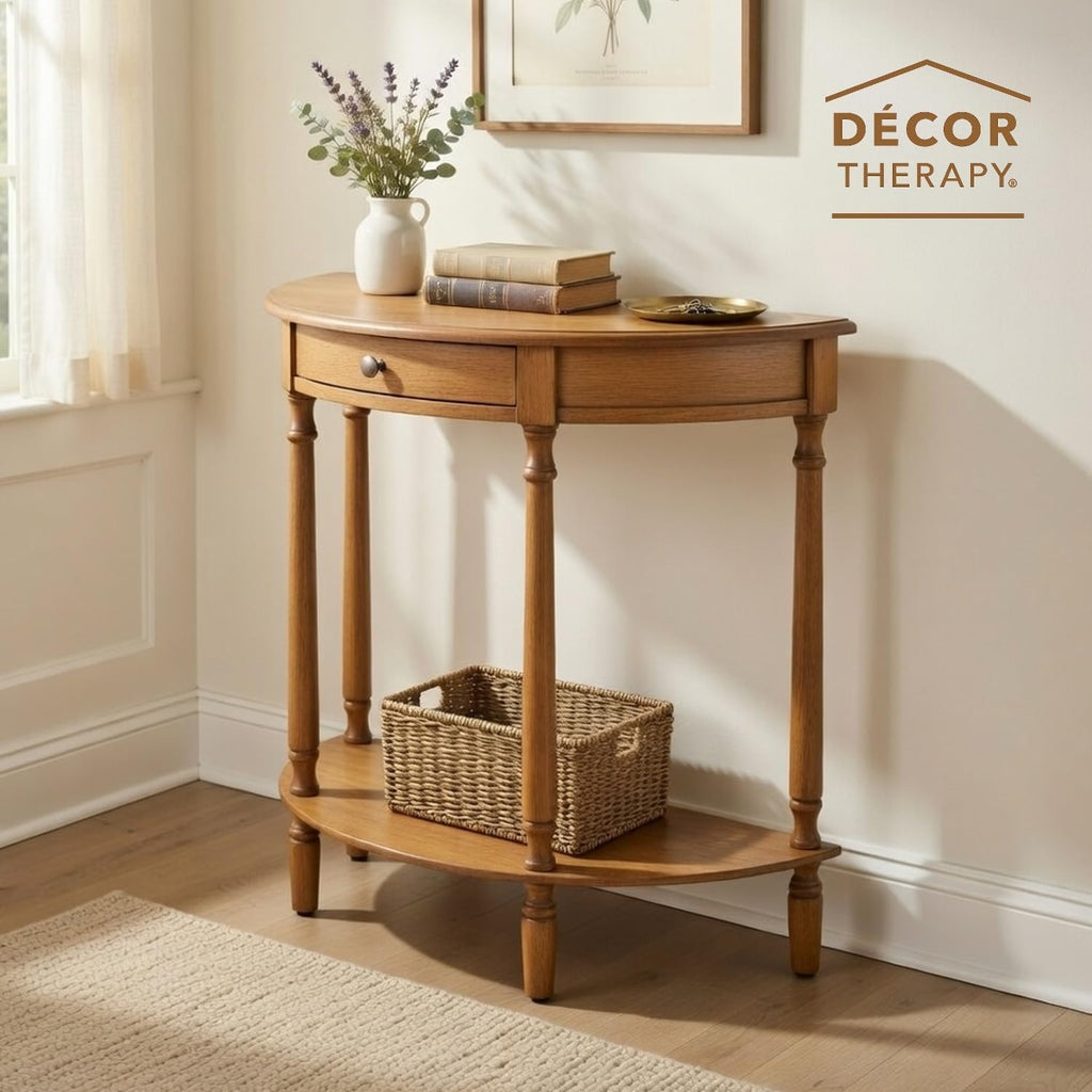 Decor Therapy Truro Half Round Console Table, Traditional Entryway Table with Drawer and Lower Shelf, Classic Hall or Sofa Table for Foyer, Living Room, Seadrift
