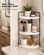 3-Tier Corner Bathroom Counter Organizer, Solid Pine Vanity Shelf, White