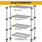 4- Shelf Heavy Duty Metal Wire Shelving Unit Adjustable Industrial Storage Rack Steel Commercial Grade Shelving Standing Shelf organize 2200LBS,for Laundry Bathroom Kitchen Closet 14"Dx24"Wx47"H