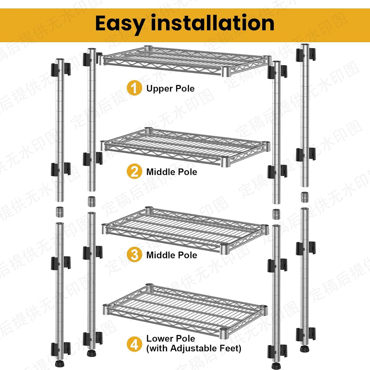 4- Shelf Heavy Duty Metal Wire Shelving Unit Adjustable Industrial Storage Rack Steel Commercial Grade Shelving Standing Shelf organize 2200LBS,for Laundry Bathroom Kitchen Closet 14"Dx24"Wx47"H