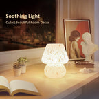 ONEWISH Mushroom Lamp Small Bedside Table Lamp-Nightstand Nightlight Dimmable Stepless, Translucent Glass White Desk Lamp for Bedroom Dorm Living Kitchen, Murano Style Aesthetic Cute Home Decor